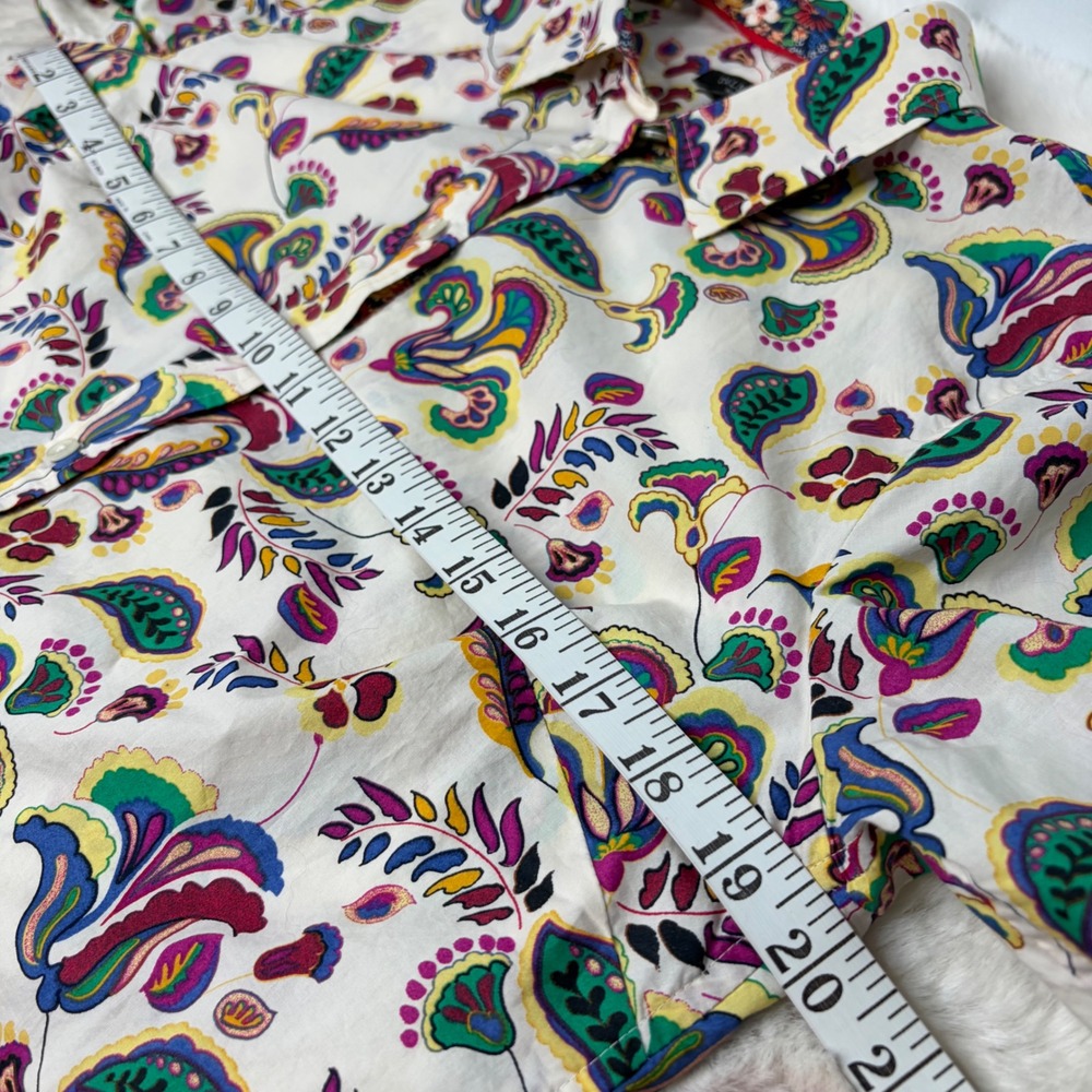 Talbots Petite Medium Paisley Cotton Button Down Shirt White Multi Color Boho - Picture 7 of 8